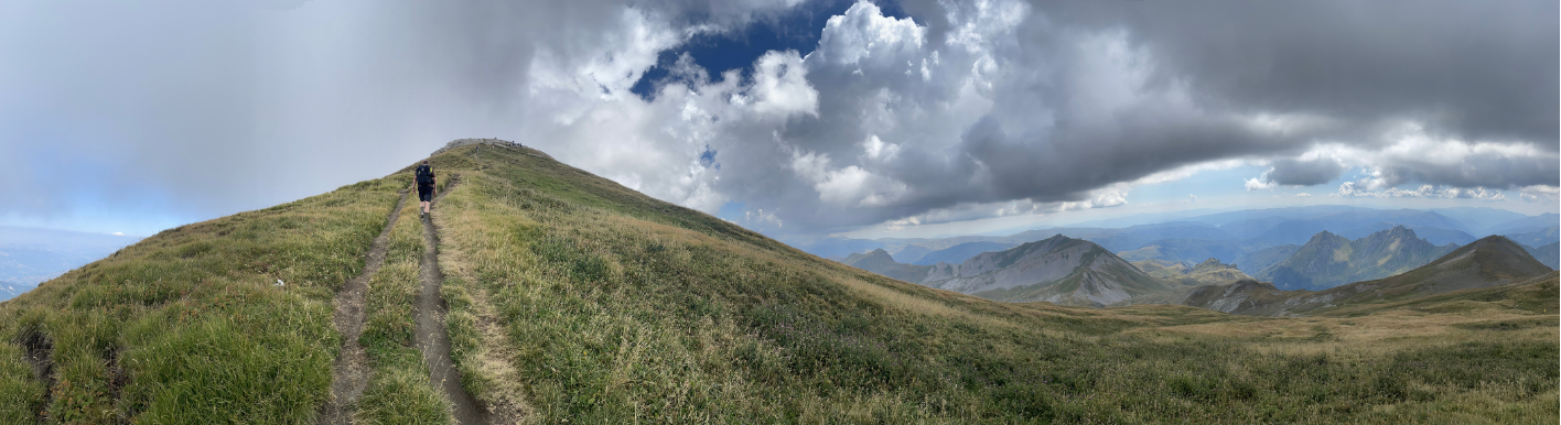 Following the ridgeline near the summit