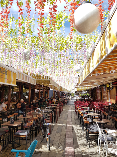 Tirana's lively, flower-draped café streets