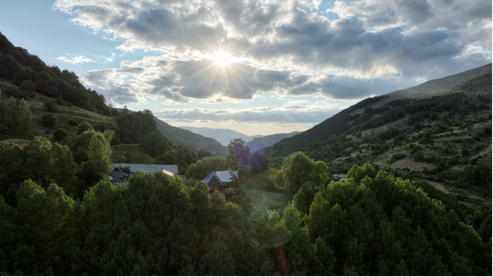 A mountain village at golden hour
