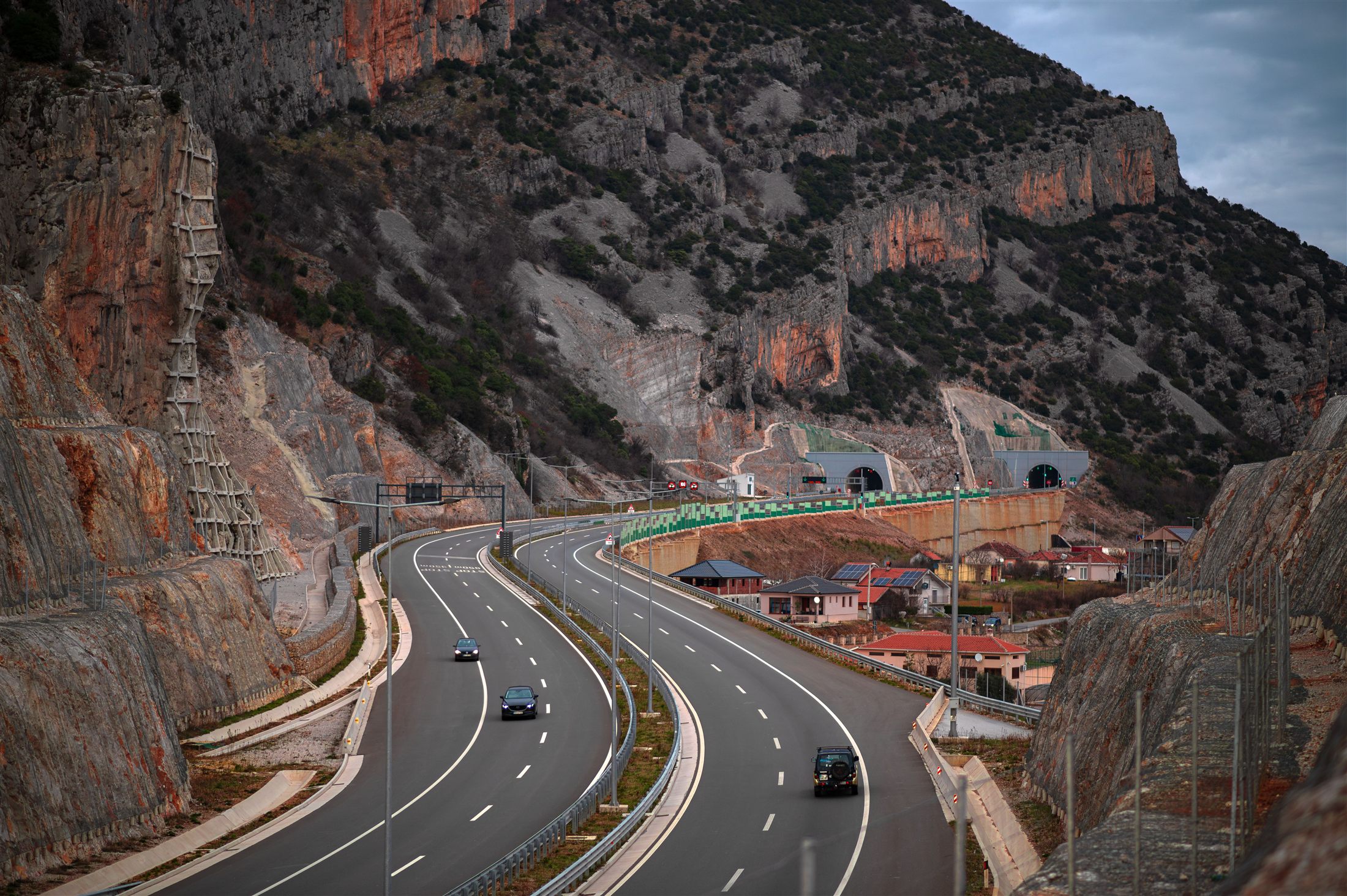 A mountain highway and tunnel through the Kukës gorge