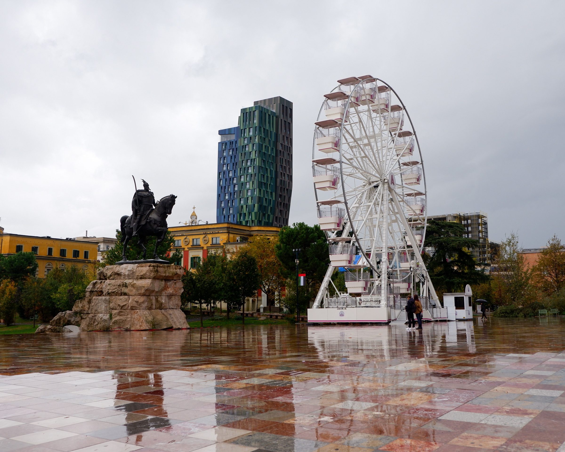 Skanderbeg Square in Tirana, with the clock tower and Et'hem Bey Mosque