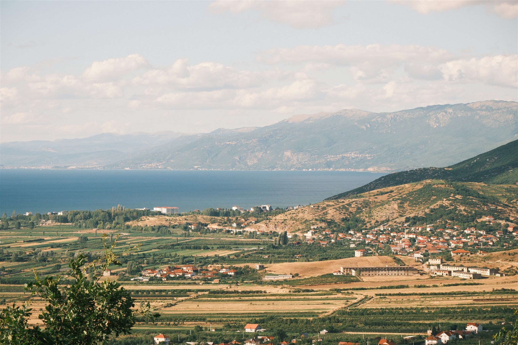 The village of Tushemisht above Lake Ohrid at golden hour